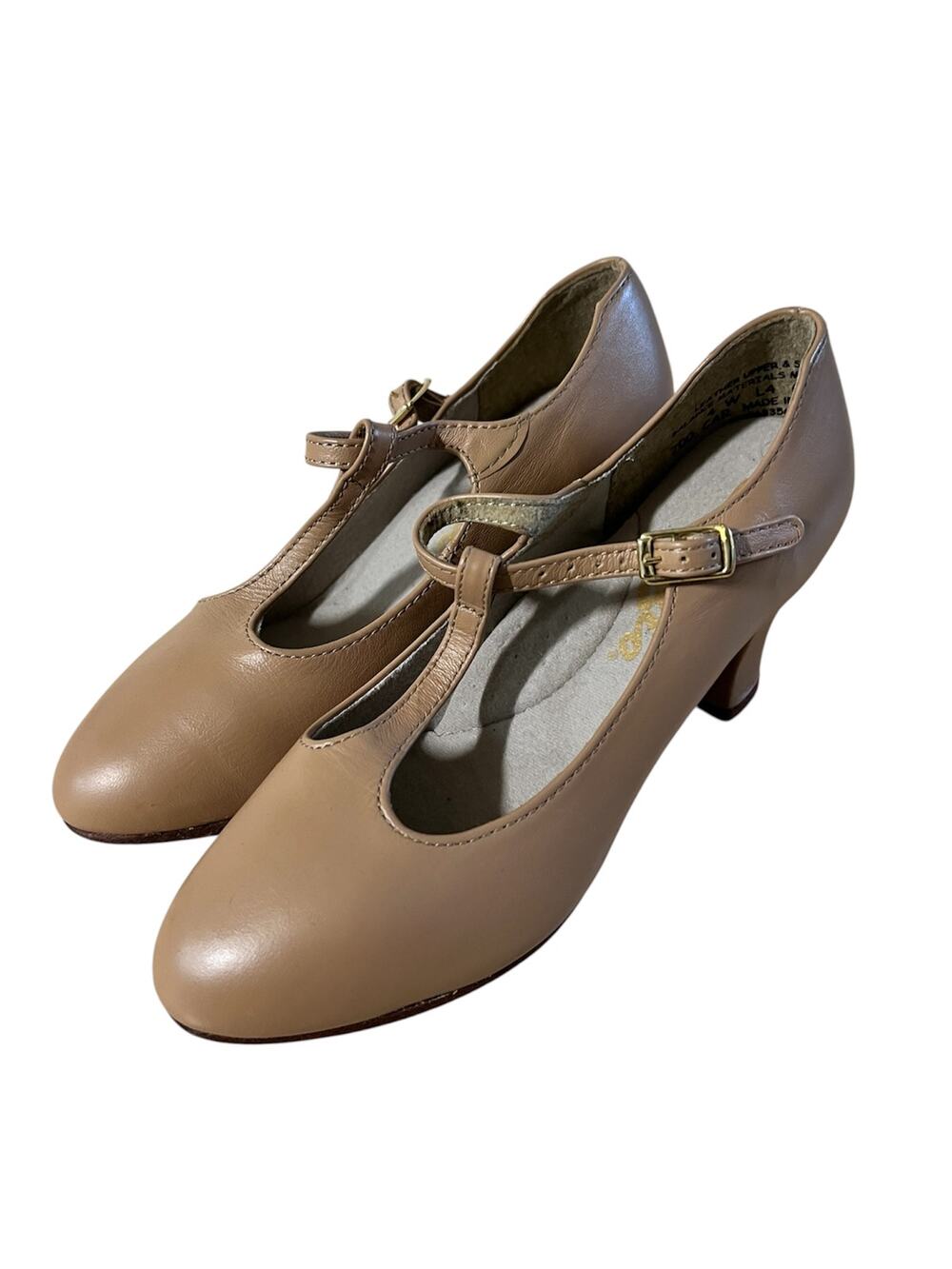 Capezio Women S 4W Tan Leather Character Shoes T-Strap Stage Dance Heels Theater